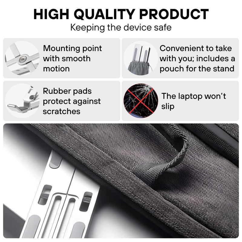 Adjustable Laptop Stand – Ergonomic Aluminum Riser for Desk, Fits 9"-15.6" Laptops Foldable, Portable, Ventilated, Sturdy, Anti-Slip, Ideal for Home & Office