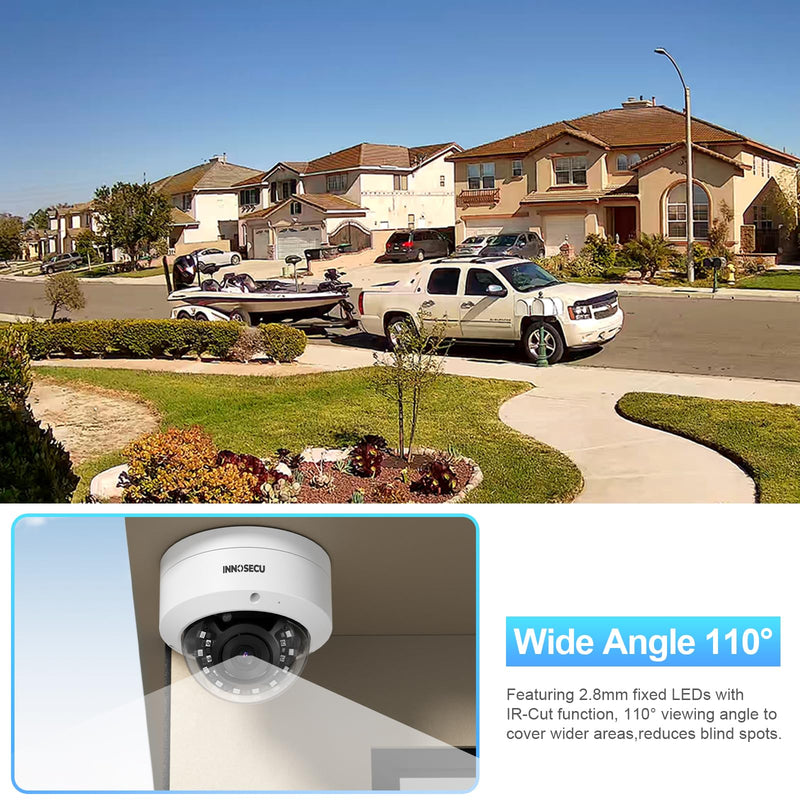 AI 8MP PoE Camera, Vandal-Proof Dome IP Security Camera Outdoor, Human and Vehicle Detection, Night Vision 100ft, 2.8mm Lens Wide Angle 110°, Built-in Mic, No PT Supported. IND8BR54A (White) 8MP WHITE