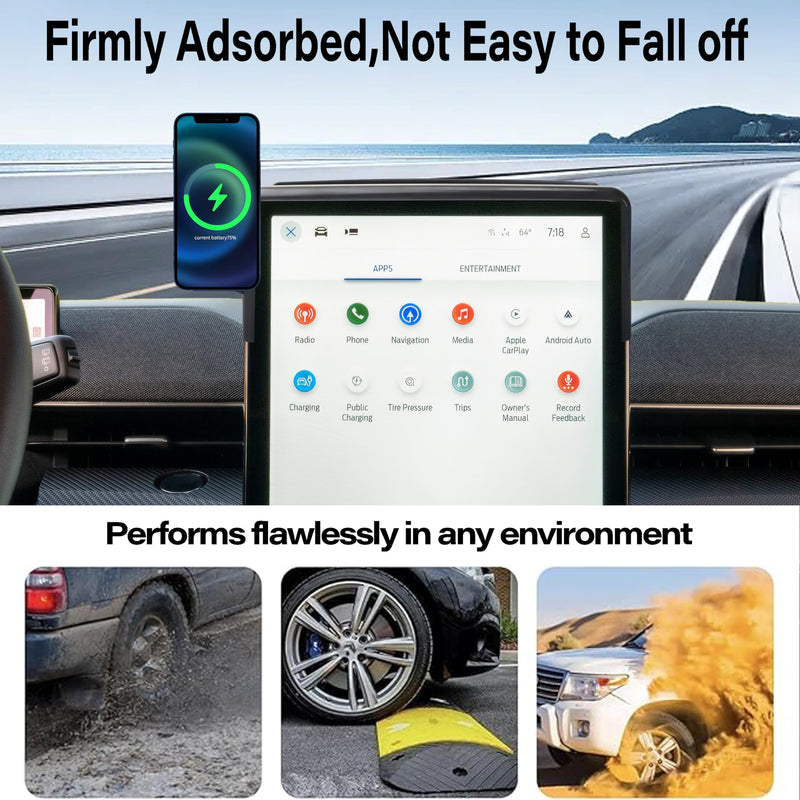 Car Phone Mount for Ford Mustang Mach-E 2021-2026 15.5" Screen Accessories | MagSafe 15W Fast Wireless Charger Cell Phone Holder,360° Rotatable 3D Fit Navigation Clip-On Cradle,will Not Block Air Vents fit for 2021-2026 Ford Mustang Mach-E(15.5 Inch)
