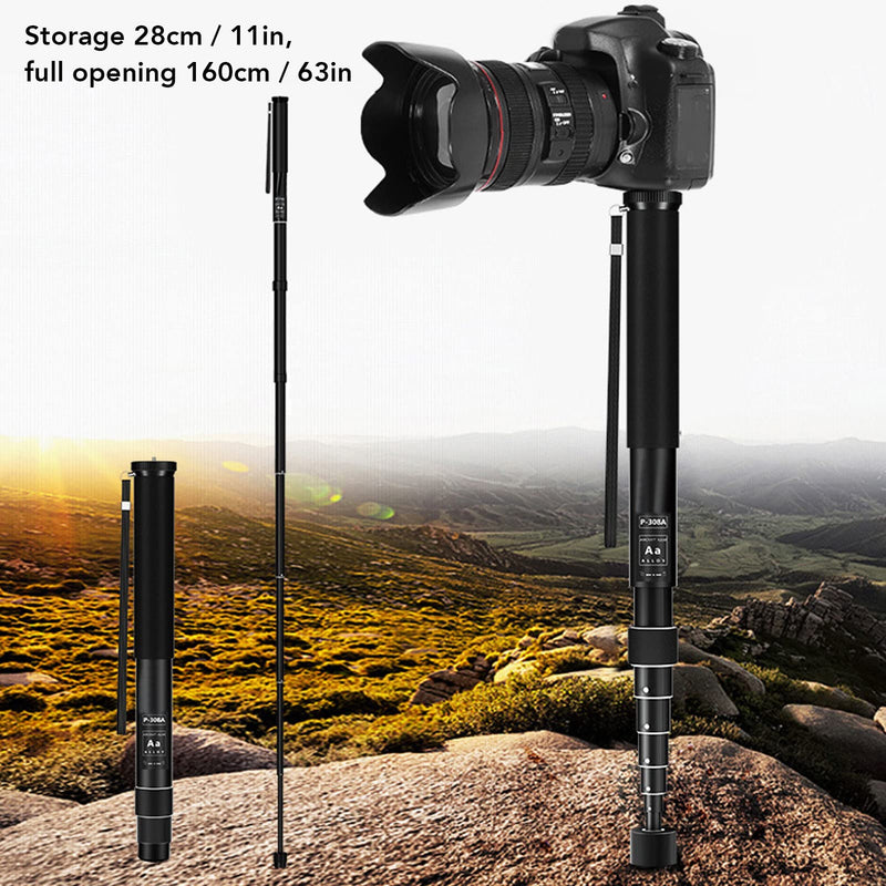 63Inch Camera Monopod, P308A 8 Sections Telescopic Video Monopod with Feet, Portable Travel Selfie Stick, Telescopic Extension Pole, Hiking Stick Monopod