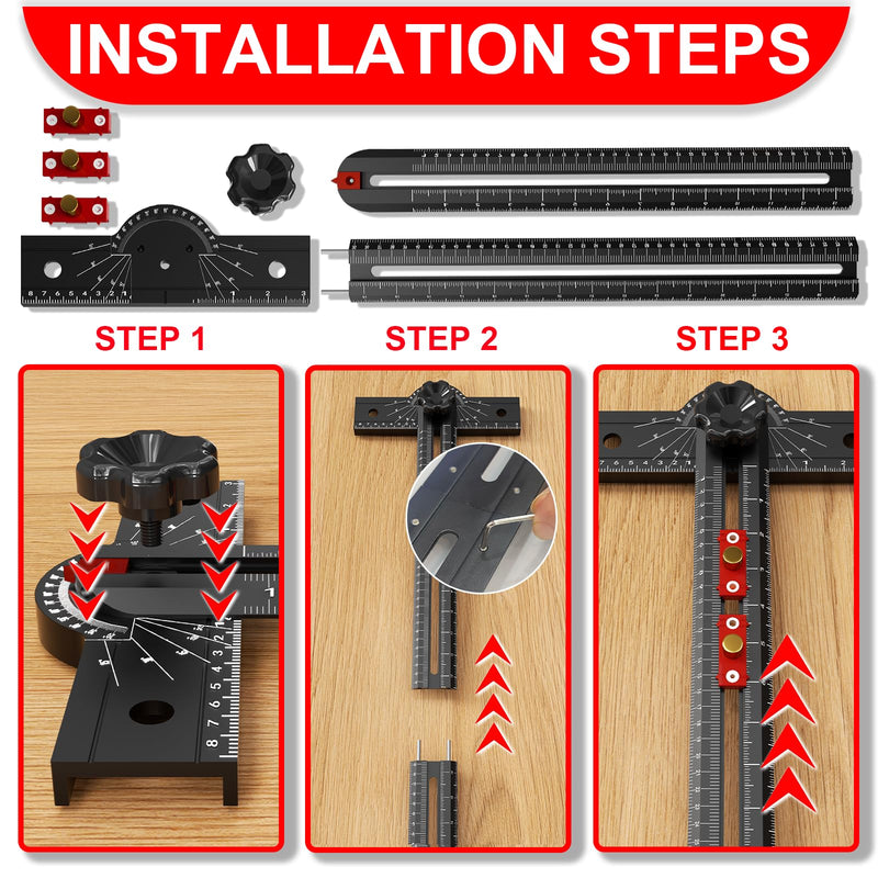 29 Inch Woodworking T Square Ruler, Aluminum Alloy, Adjustable Angle 15-165° Measurement Tool, Precision Drilling Positioning Guide for Carpentry, Drafting, Contractor, Scribe Crafting, Drywall 29.3in black