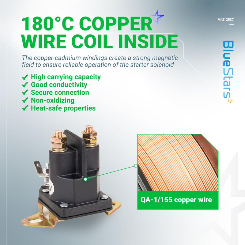 BlueStars MIU12537 Starter Solenoid - Compatible with John Deere S240 X300 X304 X305R X310 X320 X324 X350 X354 X360 X370 X380 X384 X390 X394 Lawn Tractors - Replaces 884-1221-210-02 892-1221-210