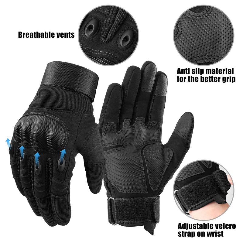 Cierto Motorcycle Gloves for Men and Women | Touch Screen Hard Knuckle Tactical Gloves | Riding Gloves | Dirt Bike Gloves | Breathable & Anti-Slip Airsoft Gloves Medium Black