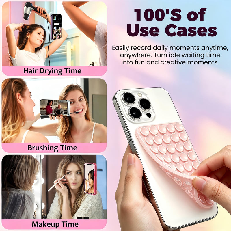 Anteel 2026 Upgraded 2 Pack Silicone Suction Cup Phone Case Mount Double Sided, Non Slip Phone Accessories, Hands-Free Strong Grip Silicon Phone Holder for Selfies and Videos (Baby Blue&Clear) Baby Blue&Clear