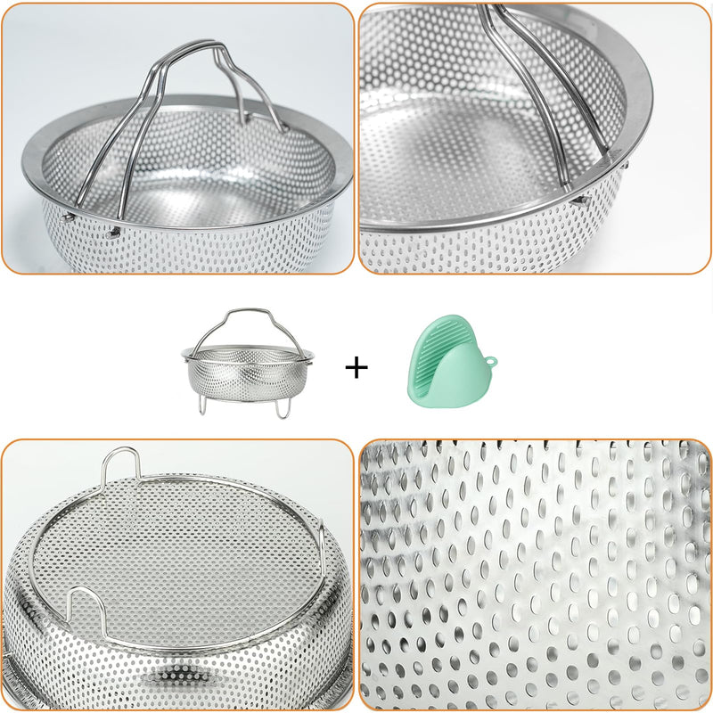 Stainless Steel Steamer Basket - Vegetable & Dumpling Steamer Insert for Pots, Instant Pot Accessories with Handles & Feet, Multi-Purpose Mesh Strainer for Cooking, Fruits (Silvery, Large) Silvery