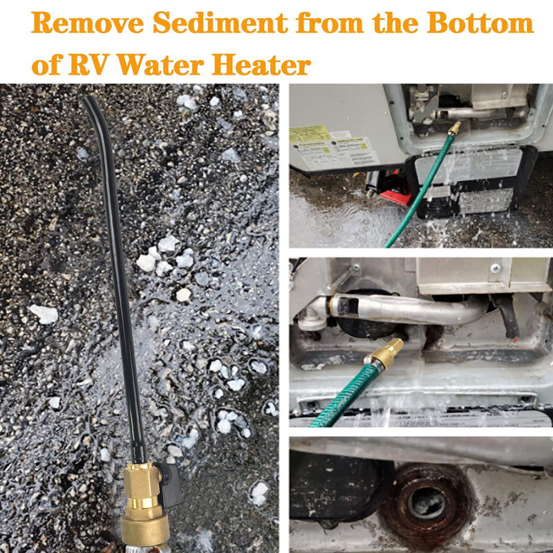 Copper RV Water Heater Tank Rinser Flusher | Remove Sediment from the Bottom of RV Water Heater | Copper Handle and Black Cleaning Wand with Bending Tip