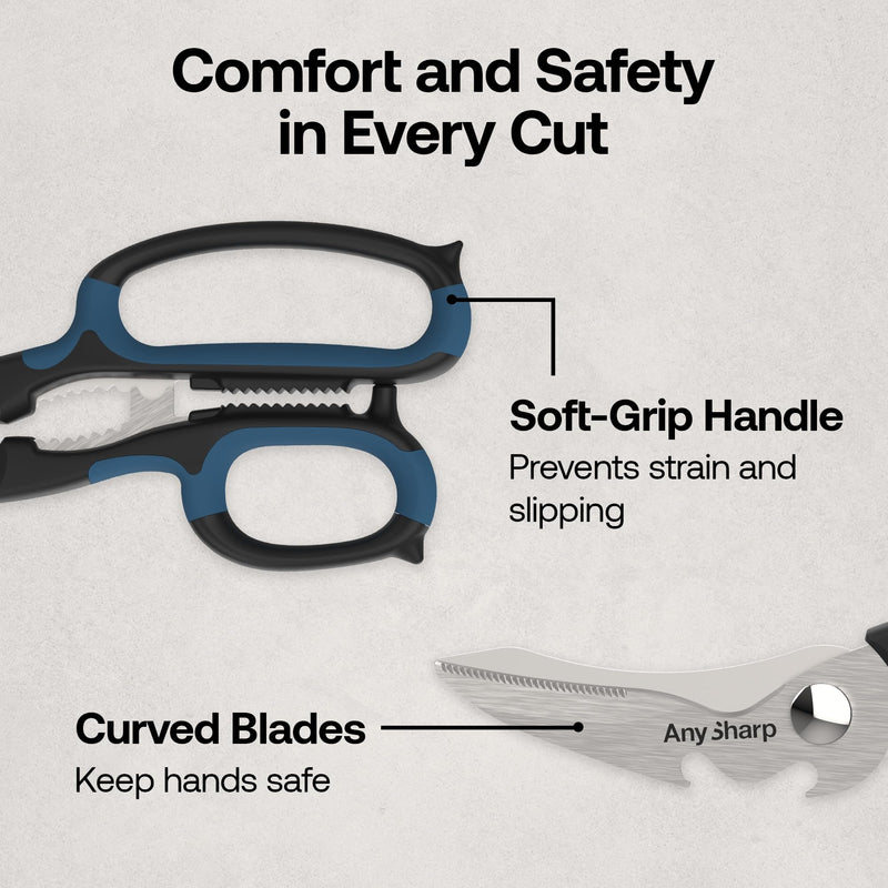 AnySharp 5-in-1 Multi-Function Kitchen Shears - Kitchen Scissors Heavy Duty with Hardened Steel Blades - Cut Chicken Bones and Thick Fabrics - Grip for Both Left and Right Handed - Dishwasher Safe Alloy Steel
