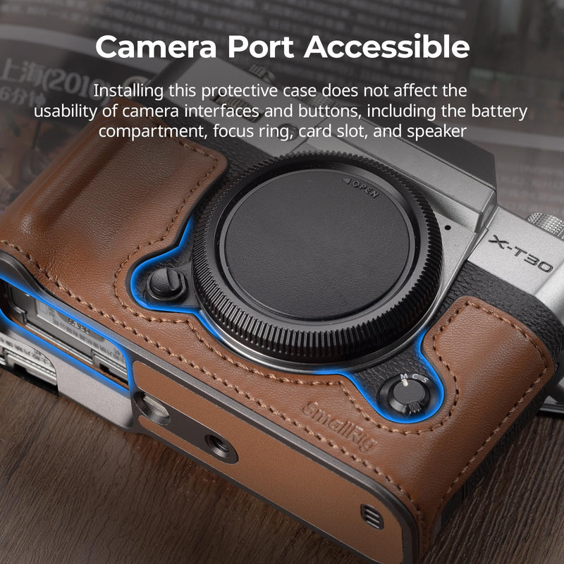 SMALLRIG Leather Case with Shoulder Strap for FUJIFILM X-T30 III/X-T30 II | Retro Style Camera Half Case with Aluminum Frame & Shutter Button Cap (Brown) Brown