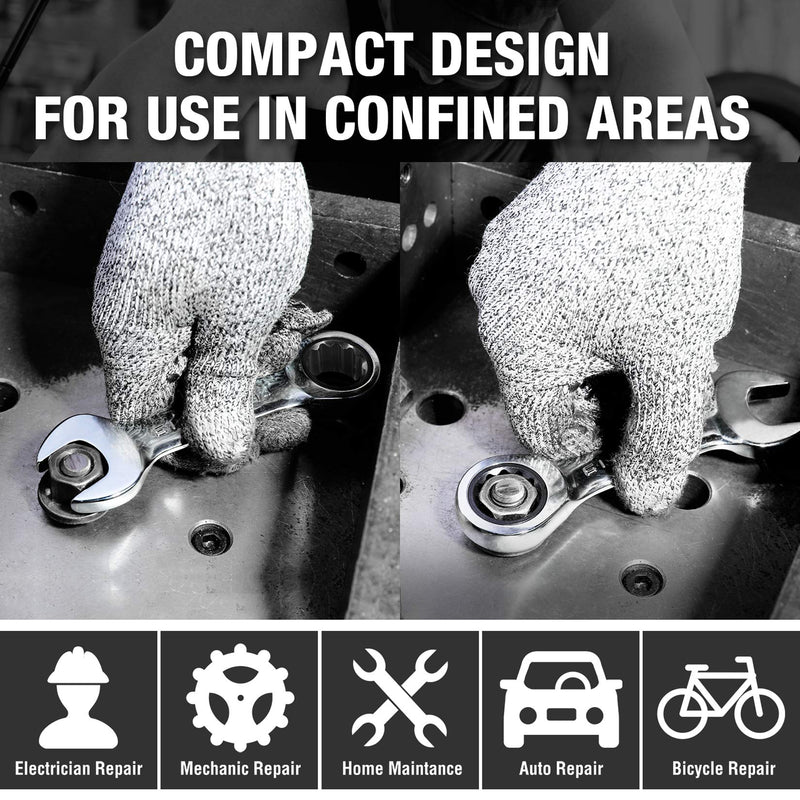 DURATECH Stubby Ratcheting Combination Wrench Set, Metric, 8-piece, 10, 11, 13, 14, 16, 17, 18, 19mm, CR-V Steel, with Pouch