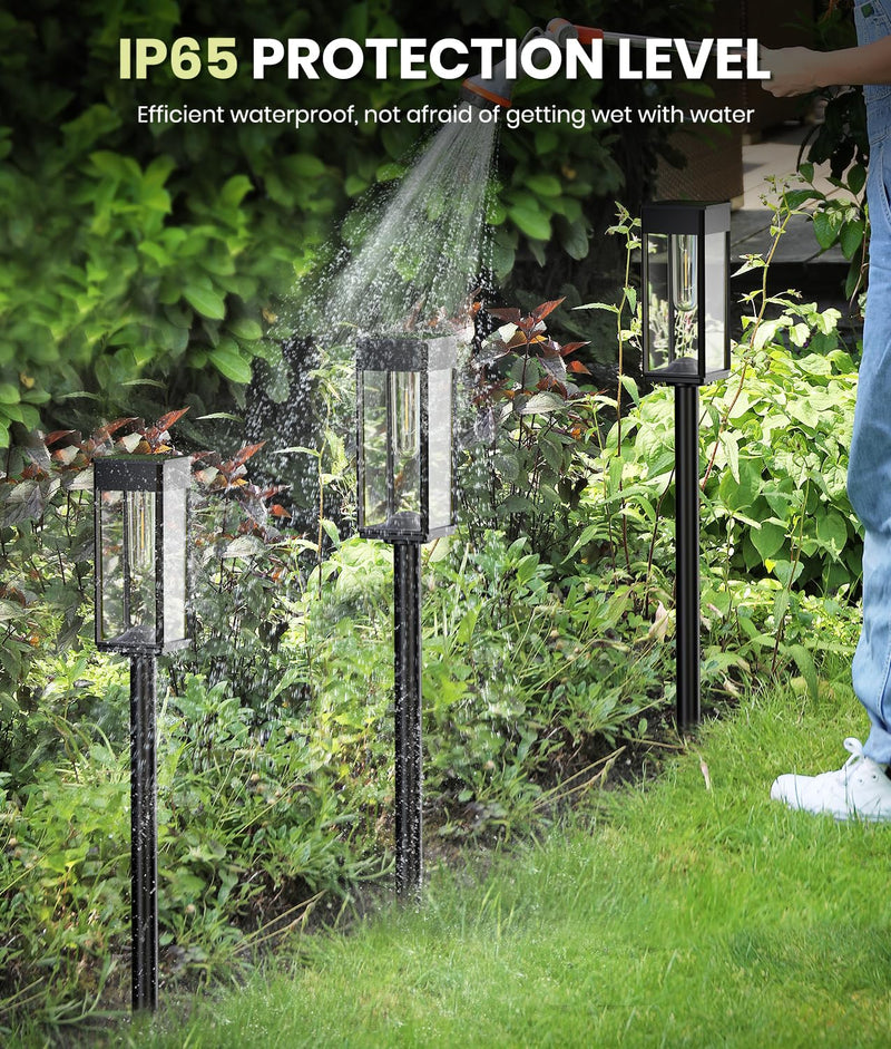2 Pack Bright Solar Pathway Lights,IP65 Waterproof Outdoor Garden Path Lights,Solar Powered for Yard,Lawn,Walkway,Driveway Landscape Lighting (Cool White) Square Cool White 2 Pack