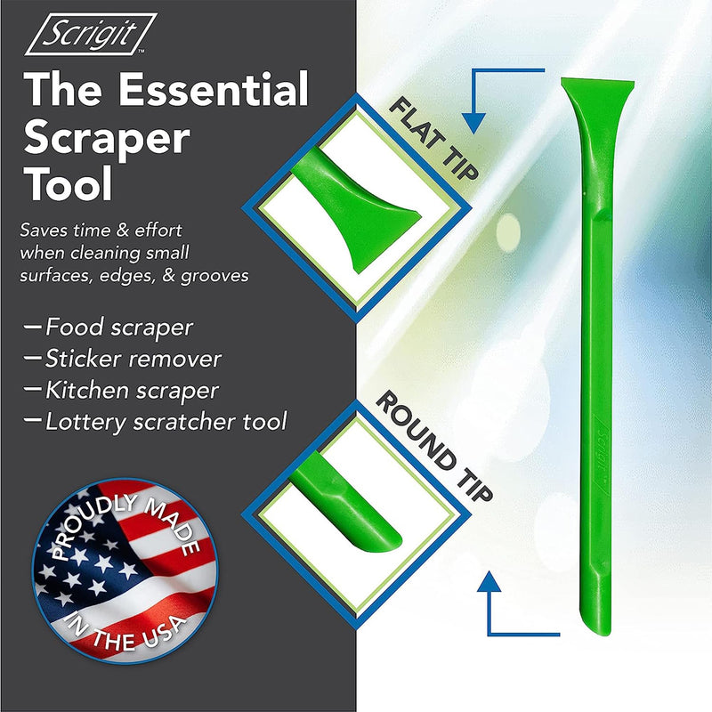 Scrigit Scraper Wide Blade No-Scratch Plastic Scraper Tool, 6 Pack - The Handy Multi-Use Scraping Tool for Removing Food, Labels, Stickers, Paint, Grease -Easy to Hold, Reaches Tight Spaces & Crevices