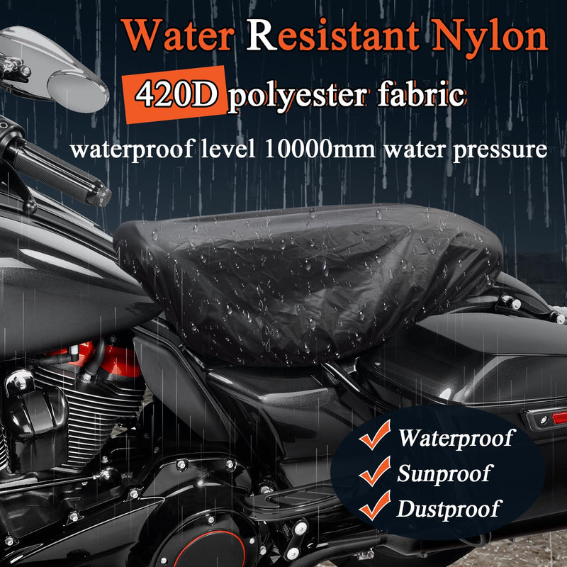 FOVPLUE Seat Rain Cover,Water-Resistant Two-Up Seat Bra Fits Seats up to 23" L x 15" W,Universal for Harley Touring CVO Electra Glide Street Glide Road Glide Road King,Dyna,Softail,Sportster