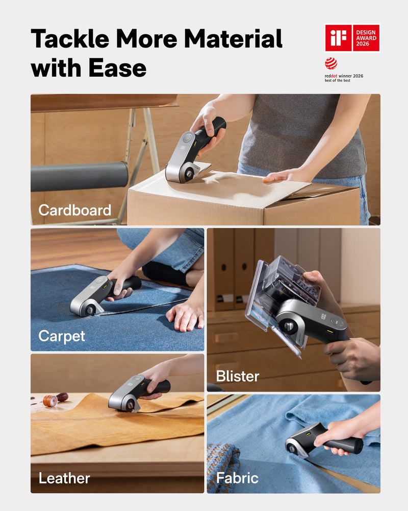 HOTO EdgeFlow Cordless Electric Scissors, Self-Sharpening Titanium Blade, Smart Display Electric Cardboard Cutter, Boost Mode & Tool-Free Blade Swap, Ideal for Cardboard, Fabric, Carpet, Leather DIY