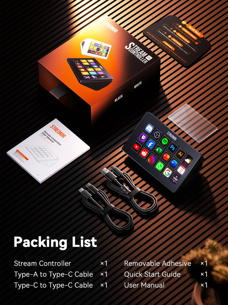 Streonor S15 Standard Stream Controller, Macro Keypad Shortcut | 15 Customizable Keys and 3 Status Displays, Macro Shortcut Deck for Live Streaming, Editing, Productivity, Windows & Mac