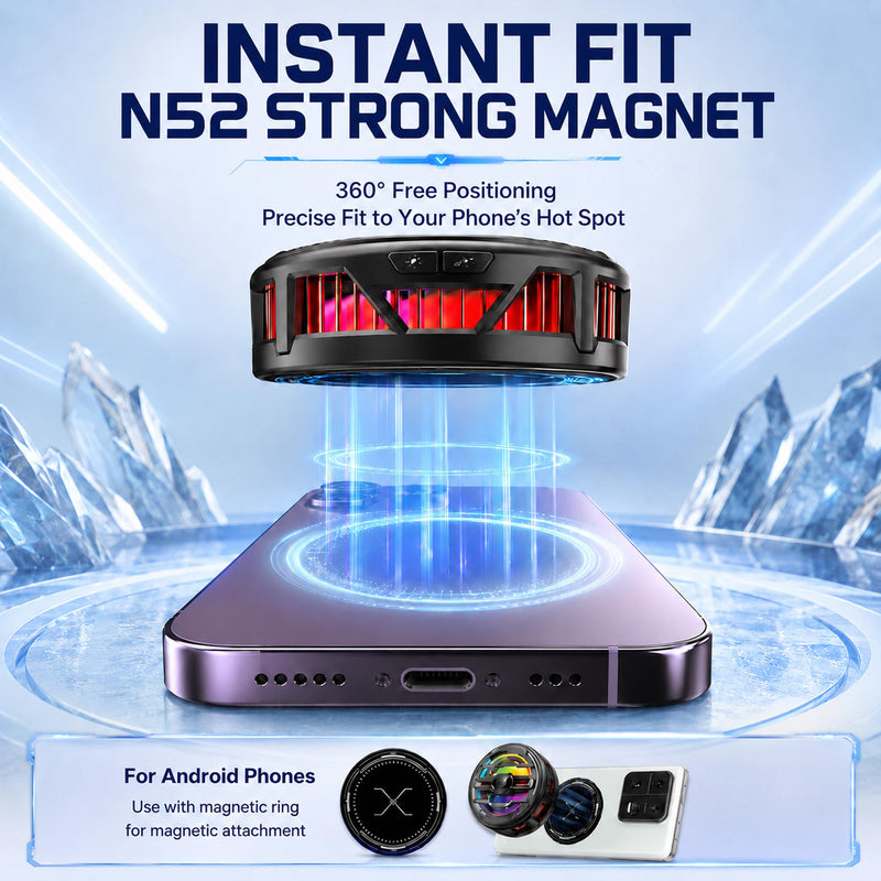 Cyberix Magnetic Phone Cooler for iPhone with AI Temperature Control | Rapid Cooling, LED Temperature Display, 6 RGB Light Modes, Ideal for Gaming, Photography, and Live Streaming