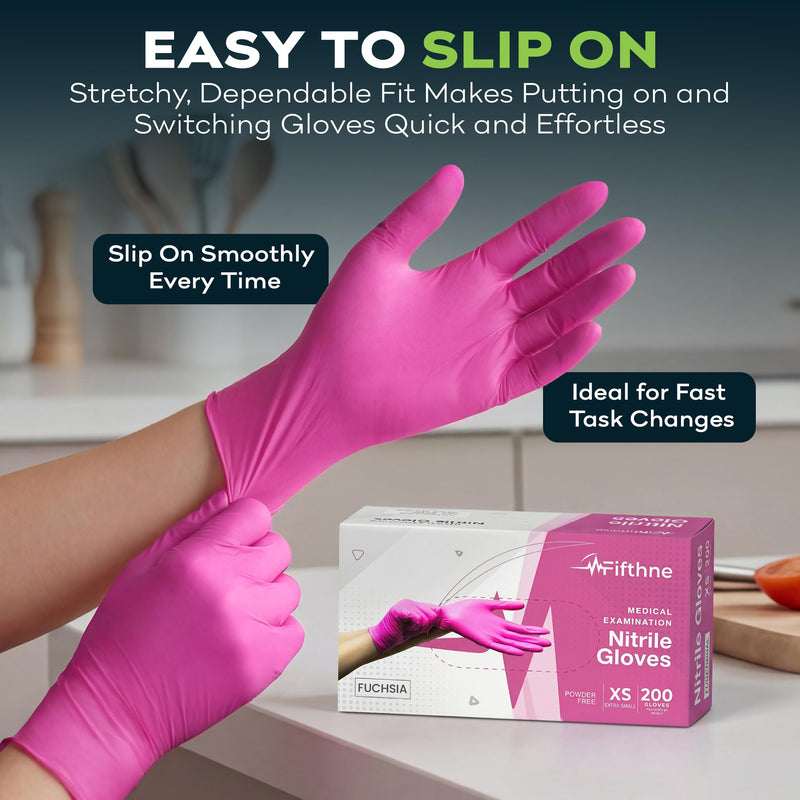 FifthPulse Fuchsia Hot Pink Nitrile Disposable Gloves -3 Mil Medical Exam Nitrile Gloves -Powder and Latex Free Medium 200