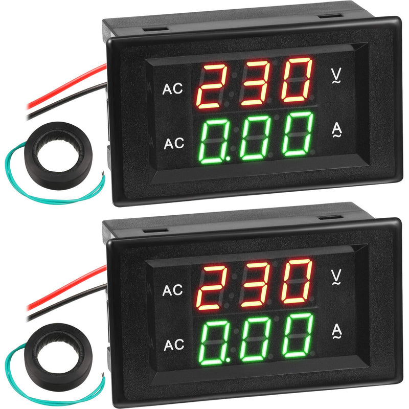 Volt Amp Meter 500V 200A Voltmeter Voltage and Current Meter Digital Dual Display, 0.39 Inches LED 2 in 1 Multimeter, 2 Wire Voltage Amperage Tester Gauge with Current Transformer (2 Pieces)