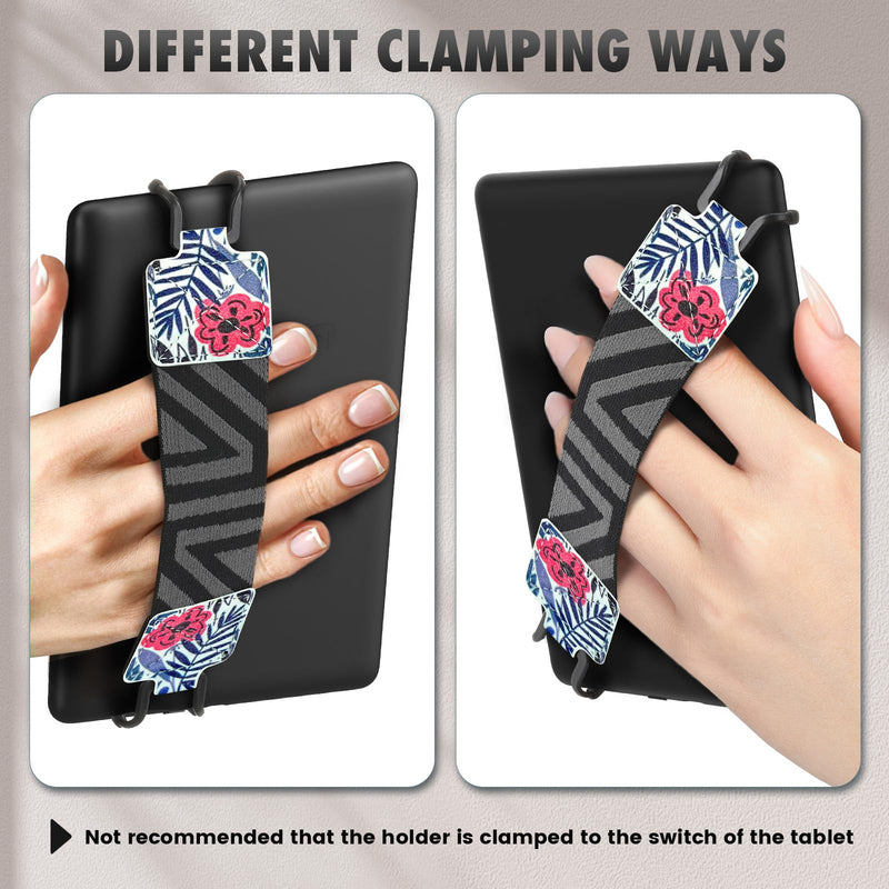 MoKo Security Hand-Strap for 6-8" Kindle eReaders Fire Tablet - Kobo/Voyaga/Lenovo/Sony Kindle E-Book Tablet, High-elasticity Versatile Hand Strap Lightweight Finger Grip Holder, Blue Leaf Flower Patterned Strap