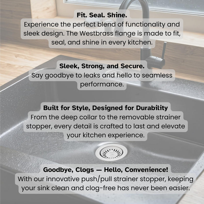 Westbrass D2082S-50 3-1/2" Extra-Deep Collar Kitchen Sink Waste Disposal Flange & Strainer Stopper, Powder Coat White