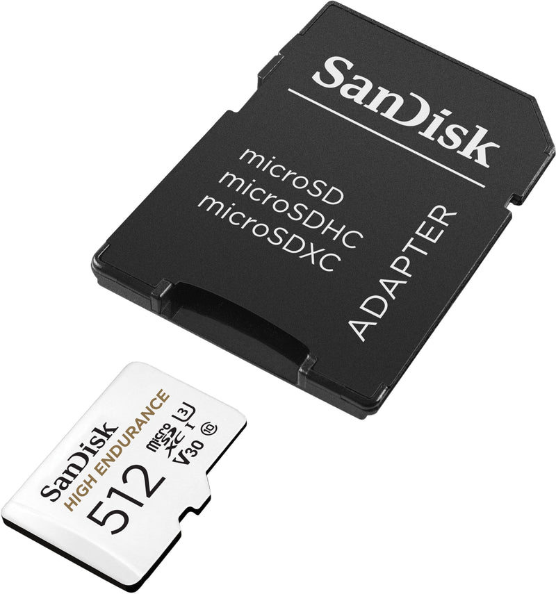 SanDisk 512GB High Endurance Video microSDXC Card with Adapter for Dash Cam and Home Monitoring Systems - C10, U3, V30, 4K UHD, Micro SD Card - SDSQQNR-512G-GN6IA Card Only