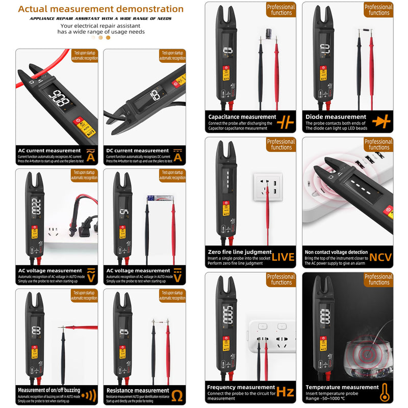 Open Jaw Digtal Multimeter 6000 Counts Clamp Meter, Digital Electrical Tester,Rechargeable with Smart Mode,Measuring Resistance,Capacitance,Frequency,Continuity,Diode,AC/DC Voltage&Current