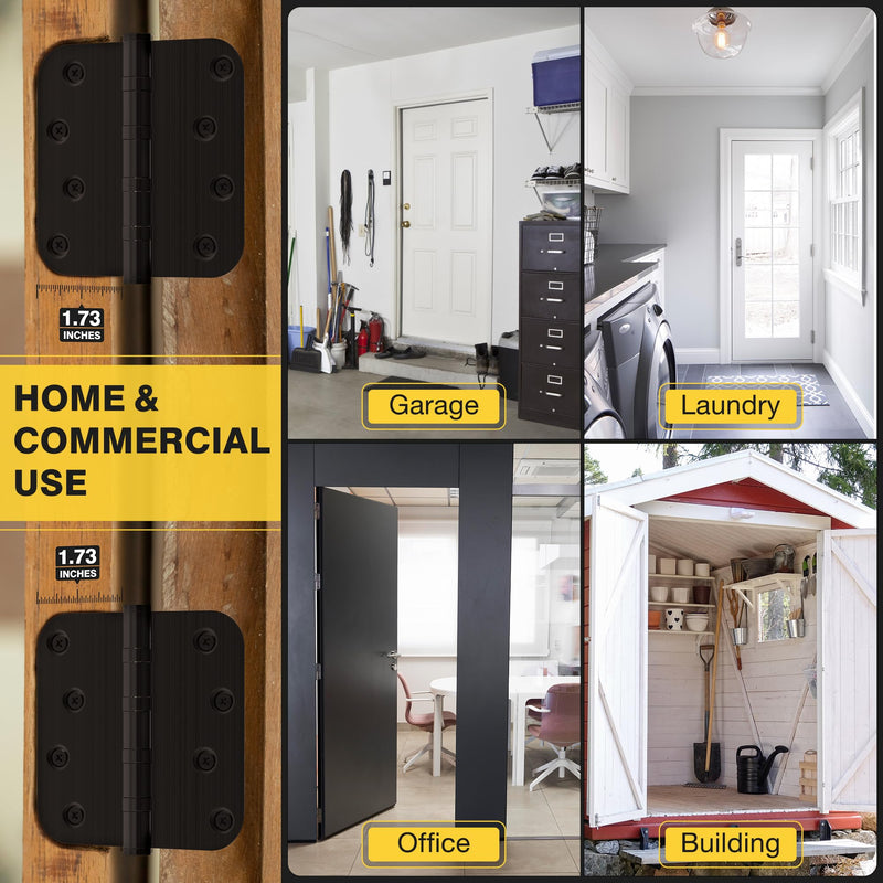 KOLET Ball Bearing Door Hinges, 4 x 4 Inches Door Hinges, Heavy Duty Stainless Steel Hinges, 5/8'' Radius Corner, Smooth and Quiet, Non Removable Pin, Matte Black, 3 Pack