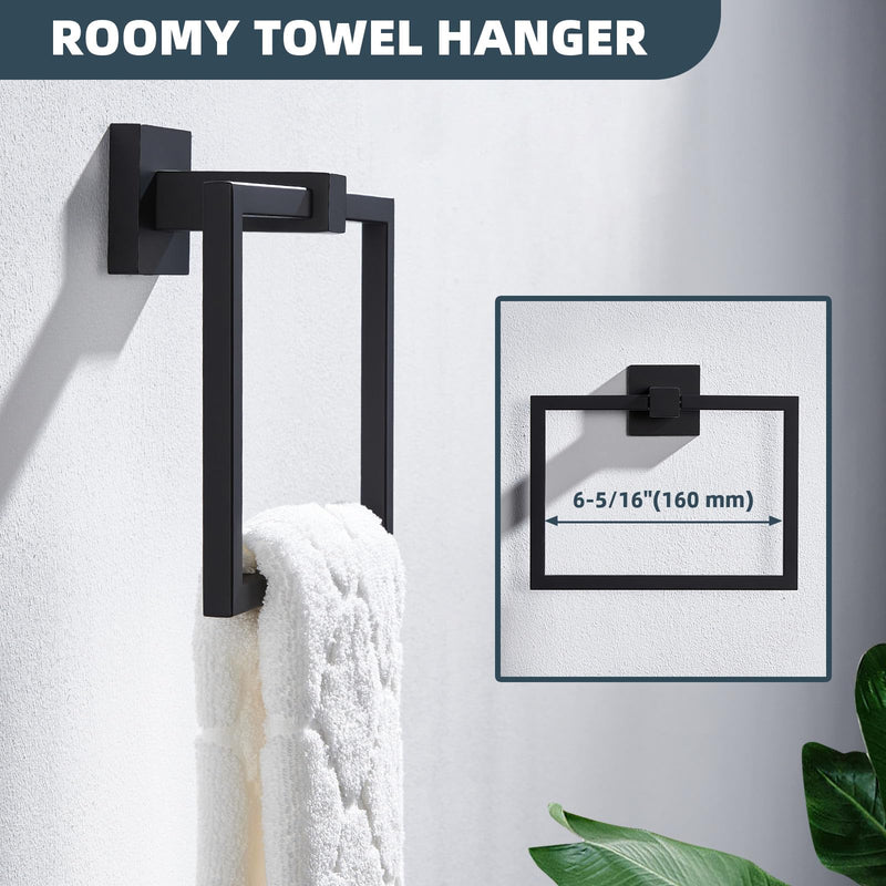 APLusee Swivel Towel Ring Matte Black, 304 Stainless Steel Square Hand Towel Holder for Bathroom Wall Mounted