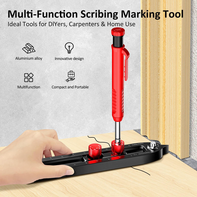 ARTYMASTER Multi-Function Scribing Tool, DIY Woodworking Scriber Line Maker, Portable Aluminum Alloy Woodworking Compass Scriber Tool, Inch Circle Marking Gauge,Deep Hole Carpenter Pencils 6 Refills.