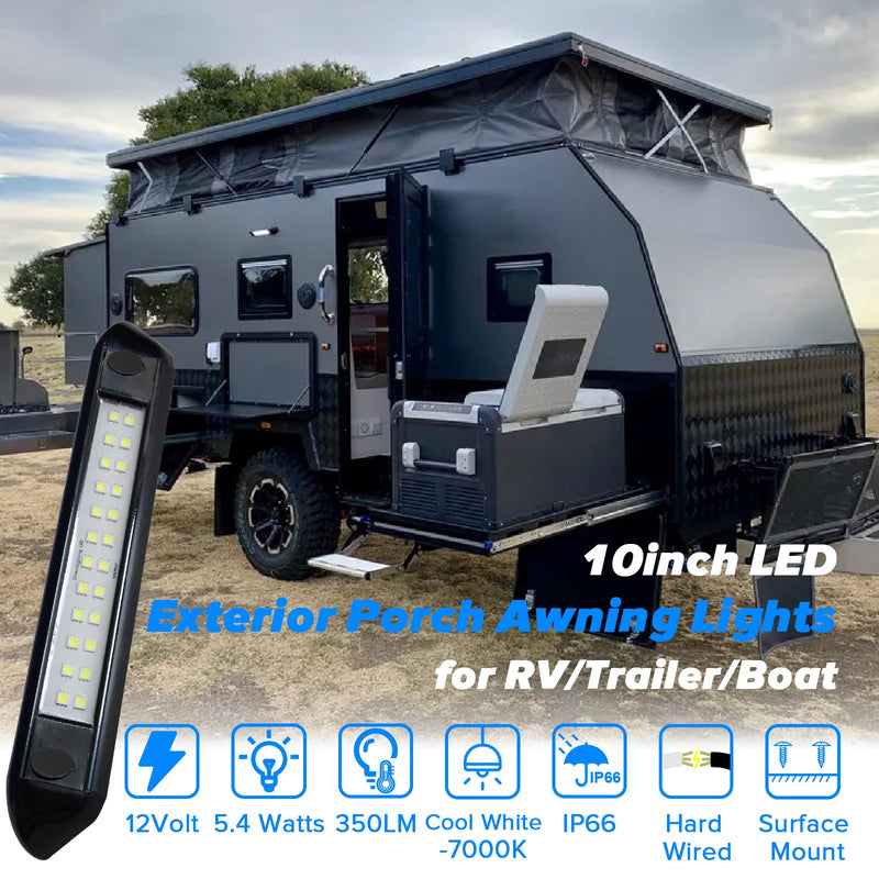 RV Lights Exterior 12V RV Porch Light 12 Volt LED Trailer Lights Outdoor Awning Light RV Accessories for Outside 7000K Cool White Lighting 5.4W 350Lumens 10inch Black Shell, no Switch, Pack of 2 9.84 Black-24-LEDS