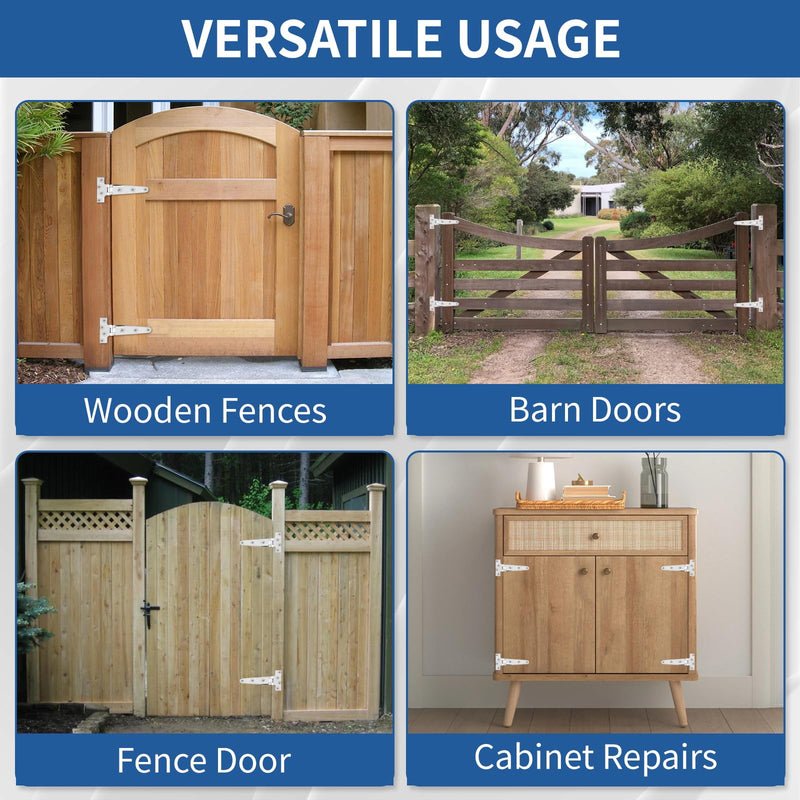 TamBee 4 Pcs 6 Inch Stainless Steel Hinges Barn Door Hinges Heavy Duty T-Strap Hinge Outdoor Wooden Fences Gate Shed Door Tee Hinge with Screws Silver