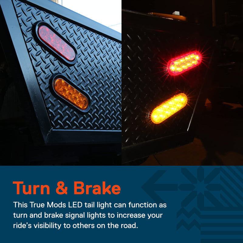 TRUE MODS 2pc 6" Red Oval LED Trailer Tail Light Kit [DOT FMVSS 108] [SAE S2TSI6P2] [Grommet & Plug] [IP67 Waterproof] [Stop Turn Tail] Trailer Brake Lights for Boat Trailer RV Trucks 2 Pack