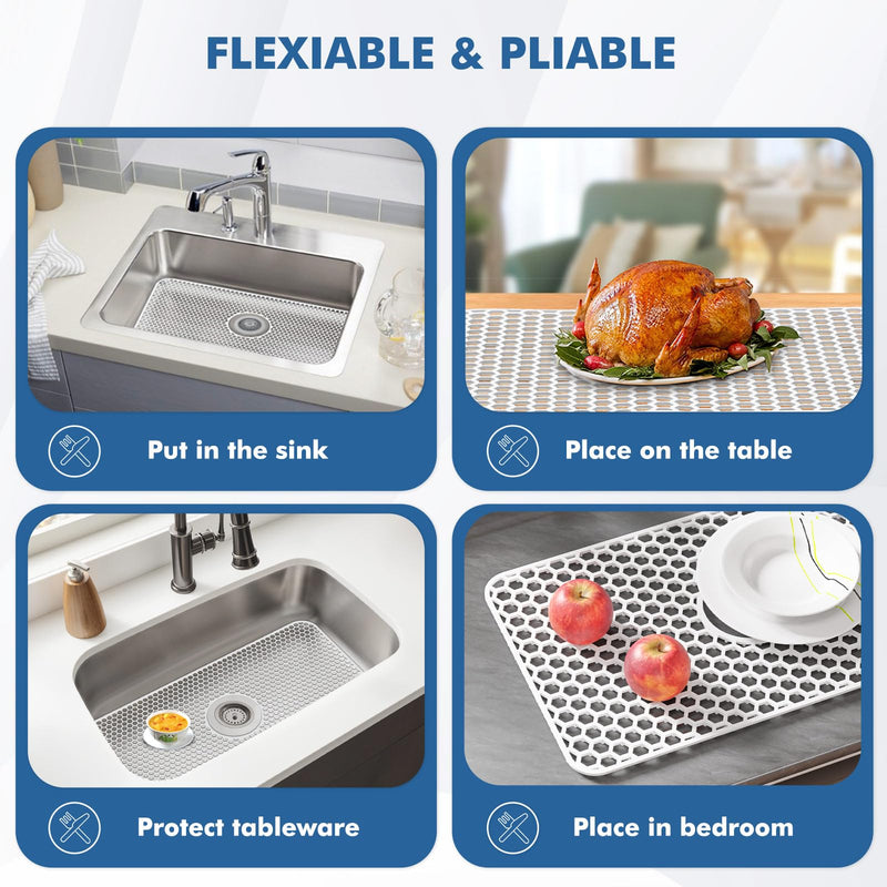 Bestjing Silicone Sink Protectors for Kitchen Sink -12" 13" 16" 18" 24" 26" 28" 30", Non-Slip Heat Resistant Mat for Bottom of Farmhouse Porcelain Stainless Steel (30"x 16" Center Drain, White) 30" x 16" Center Drain White(1 Pack)