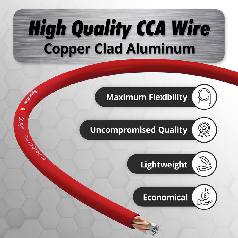 InstallGear 8 Gauge Amp Power Wire (25ft) Copper Clad Aluminum CAA - 8AWG Wire, Automotive Wire, Car Amplifier Power & Ground Cable, Car Audio Speaker Stereo, Battery Cable, Welding Cable 8ga Wire 25ft - Red