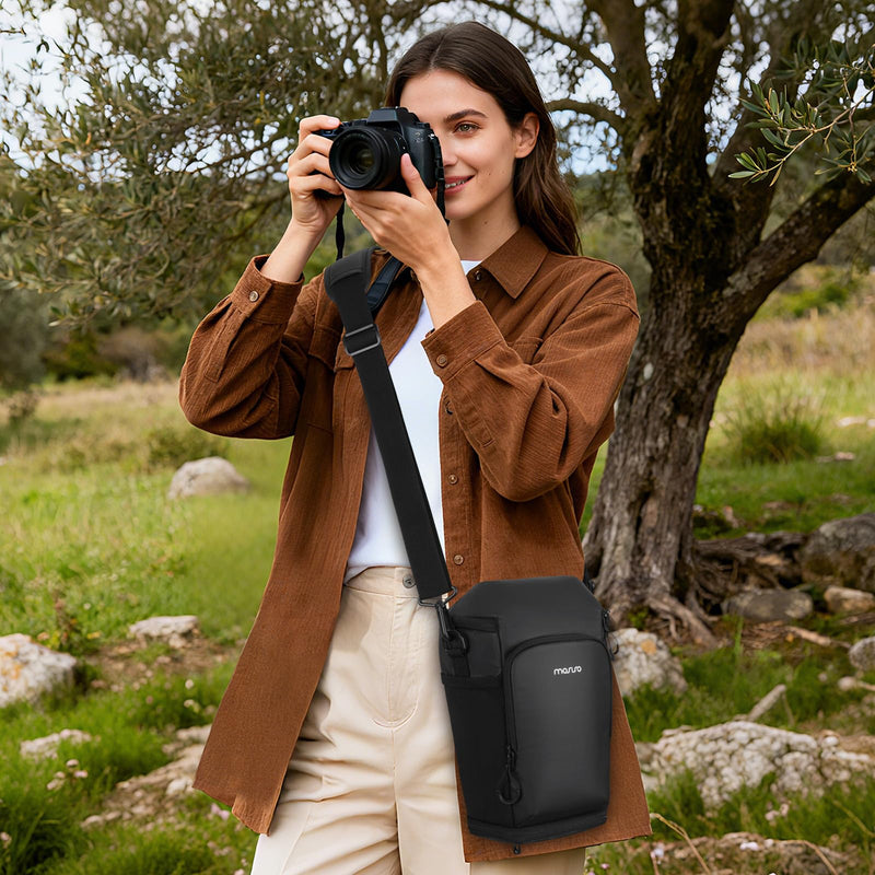 MOSISO Camera Bag, Crossbody Shoulder Photography Bag with Lens Kit, Black | Top Access DSLR SLR Padded Camera Case with Expandable Bottom Layer, Compatible with Canon/Nikon/Sony