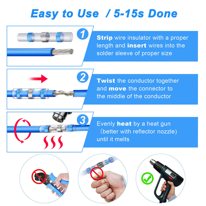 Kuject 420PCS Solder Seal Wire Connectors, Self-Solder Heat Shrink Butt Connector Sleeve Waterproof Insulated Electrical Butt Splice Wire Terminals for Marine Automotive Boat Wire Joint 420