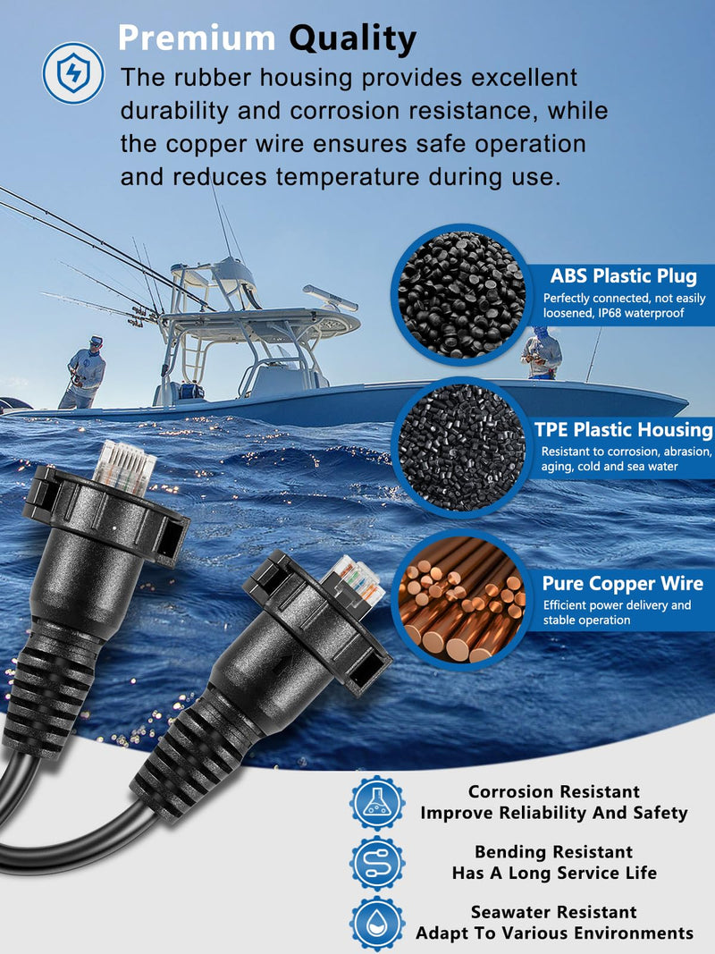 010-10550-00 Marine Network Cable,GMS 10 Cable 25 Feet with Split Connector and Waterproof Cap for Marine RJ45 Compatible with Garmin Navigation Screen Devices 25-Feet