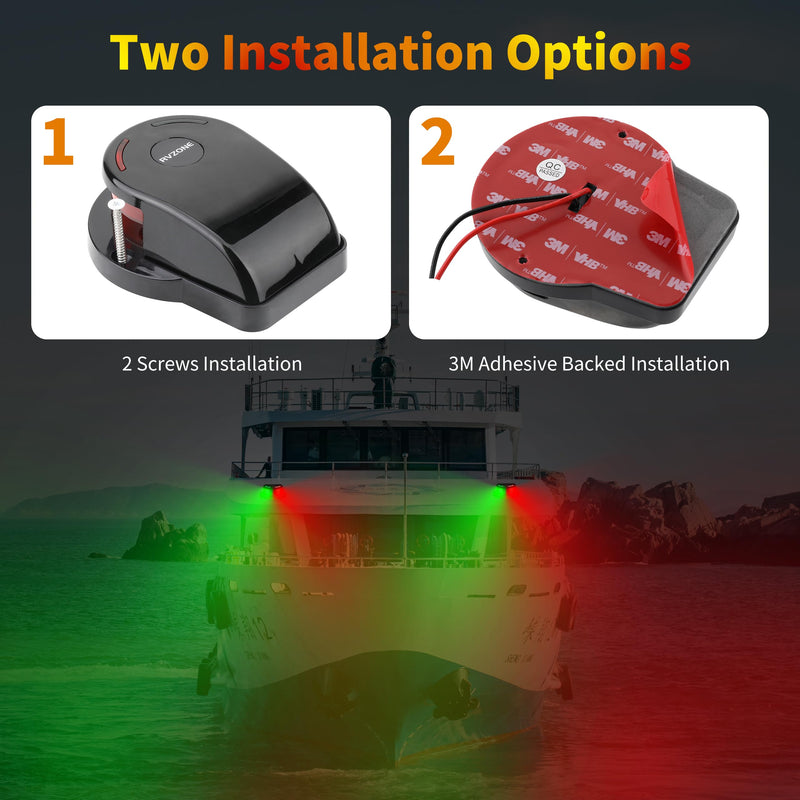 RVZONE Boat Navigation Lights, Navigation Lighting for Boats Led IP67 Waterproof Red and Green Marine LED Bow Lights, Ideal for Pontoon, Yacht, Skiff (Black) Black