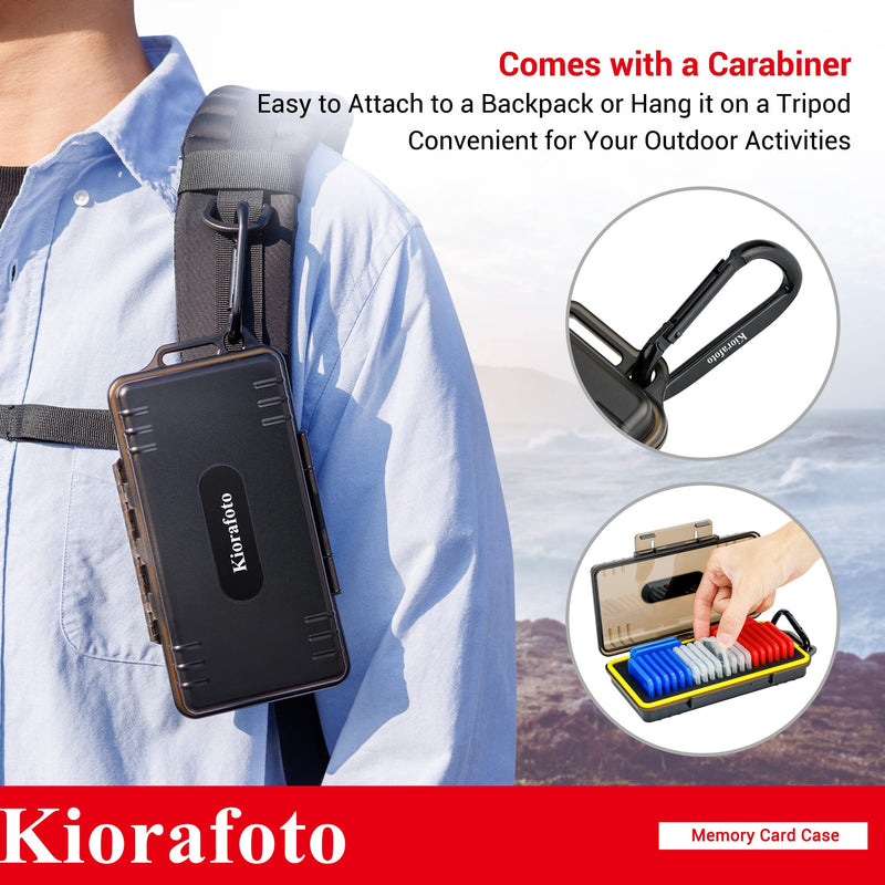 Kiorafoto Memory Card Case with 24 Pack Clear Plastic Memory Card Holders for 24 SD SDXC SDHC & 24 TF Cards,Water-Resistant Anti-Shock SD MicroSD Card Carrying Organizer Storage Protector with Labels for 24 SD + 24 Micro SD（With Box）