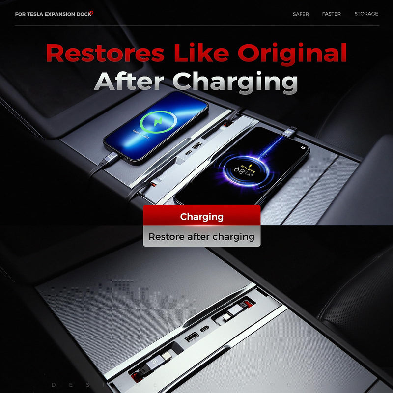 Upgrade 65W USB Charger Hub for Tesla Model 3 Highland 2024-2025 & New Model Y Juniper 2026 Accessories, 4-Port Retractable Phone Charger USB Hub – Center Console for Model3 Highland &New Model Y Juniper