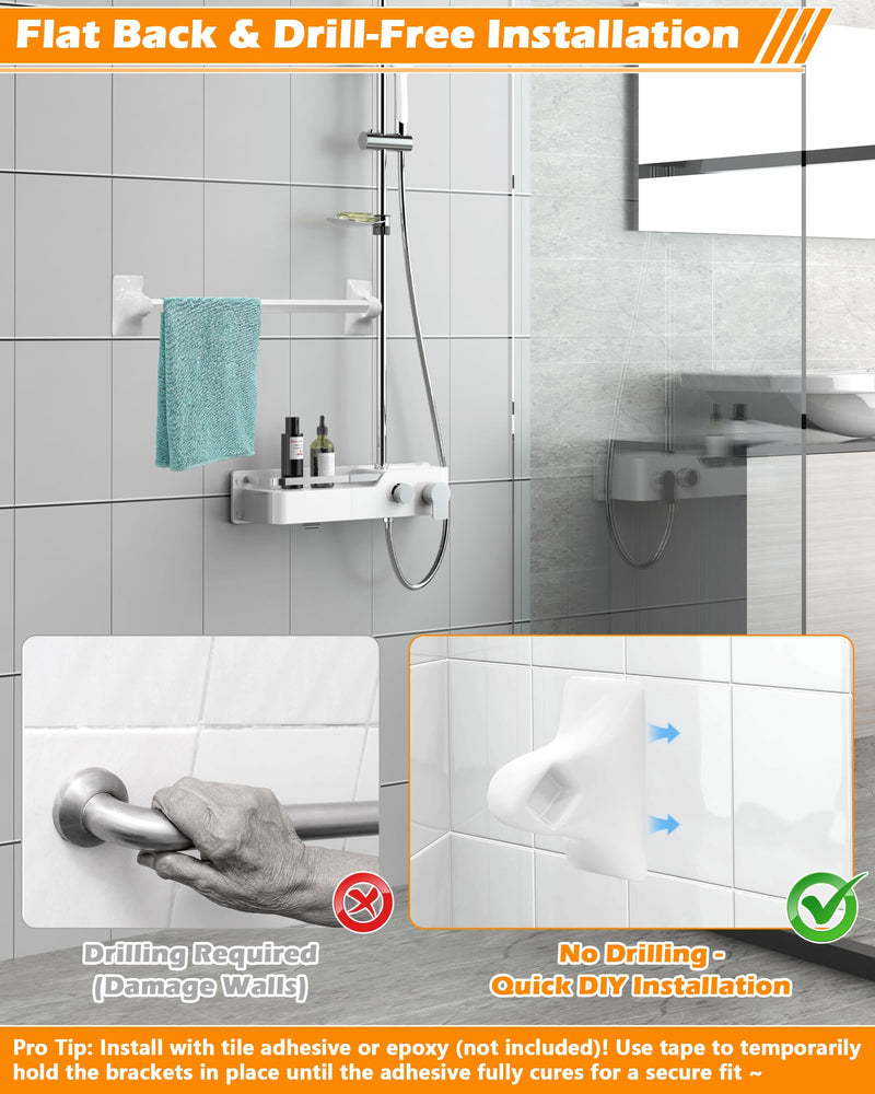 IWIWE 2 Pcs White Ceramic & Porcelain Towel Bar Brackets - Vintage Retro Towel Rack Post Holder | Mid Century Modern Bathroom & Kitchen Accessory, Flat Back, Rod Not Included