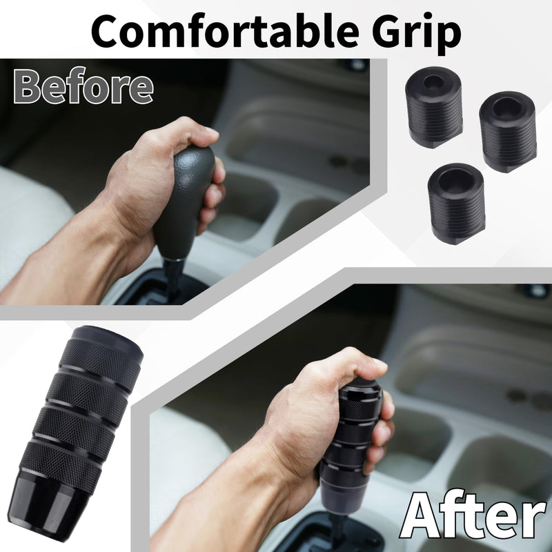 Car Shifter Knob, Aluminum Gear Shift Style Knobs, 3.74" Black Shift Knob with 3 Threaded Adapters M8 M10 M12 x 1.25 Fit Universal Manual Transmission, Automotive, Trucks