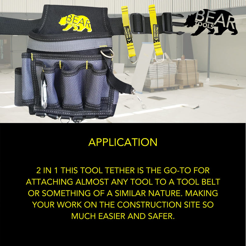 BearTOOLS Yellow Flat D-Ring Tool Tail Tethers, 2-In-1 Application, Max Load 0.9KG, 12CM x 12MM (24, Yellow) 24-pack