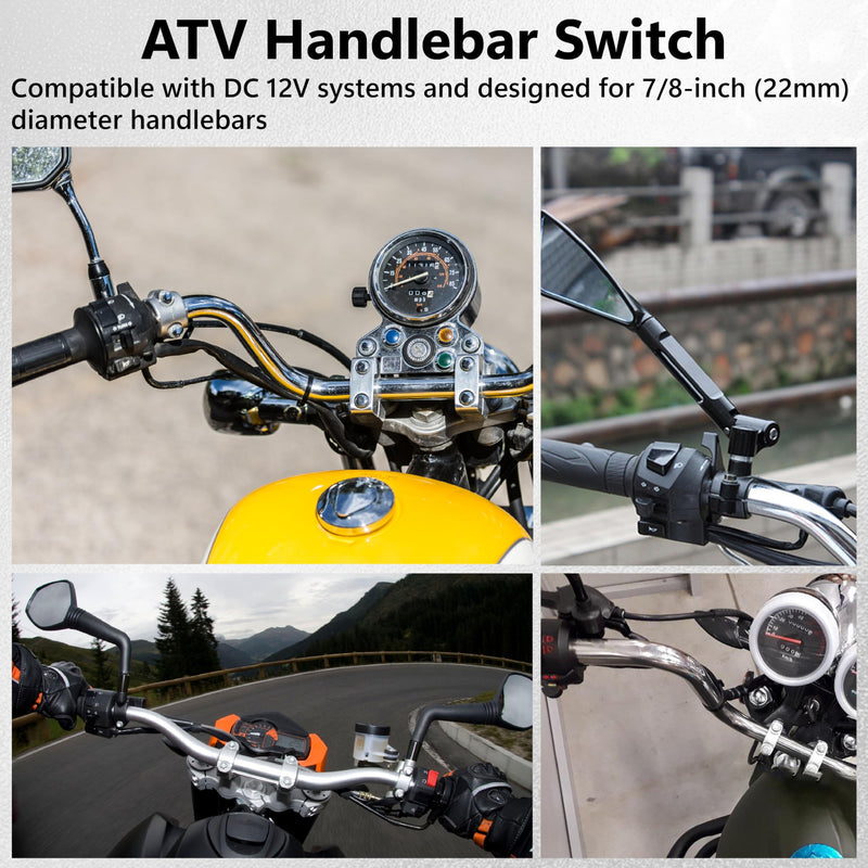 Motorcycle Handlebar Switch 12V, Waterproof Motorcycle Light Toggle Switch, Aluminum Alloy ATV Light ON Off Switches, for Motorcycle ATV UTV Scooters, Fits 7/8" Handlebars (22mm)