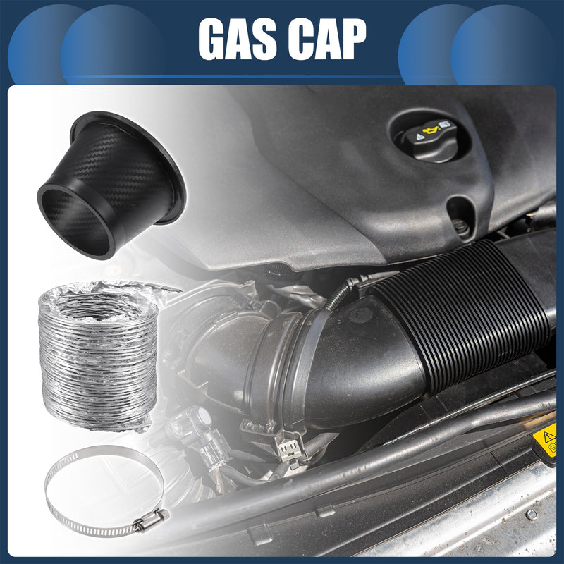 Air Intake Duct, Front Bumper Car Round Brake Air Duct with Extendable Flexible Hose and Hose Band Plastic Aluminum Black, 1 Set