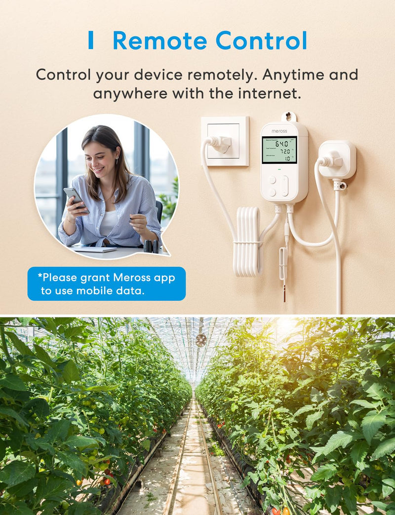 meross Smart Temperature Controller 15A 1800W, Smart Wi-Fi Thermostat Controlled Outlet Plug Works with Apple Home, Alexa, Google Home for Heating Cooling Homebrew Fermentation Reptiles Greenhouse New Temperature Controller