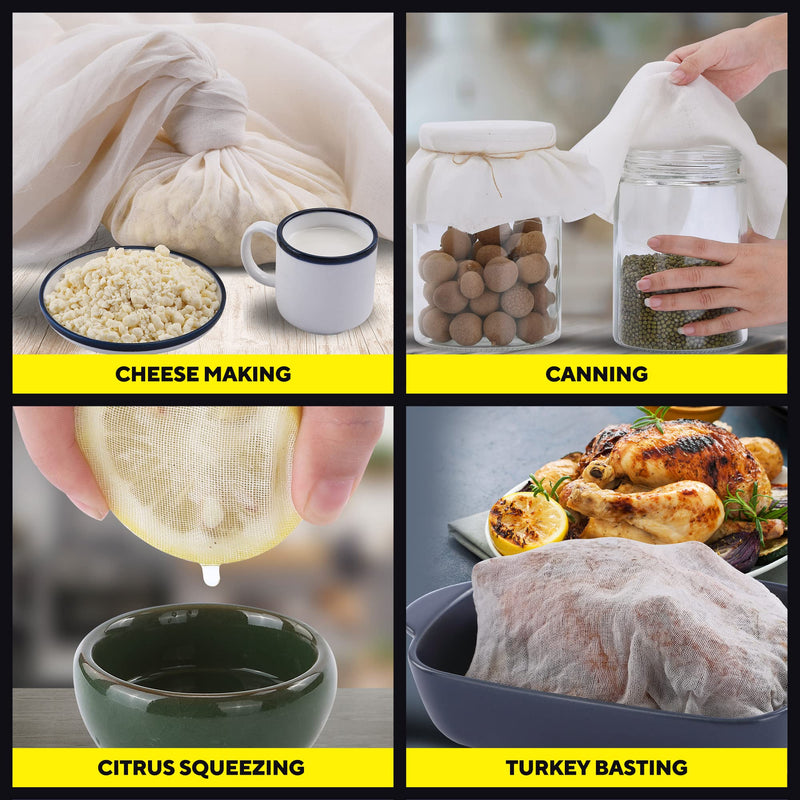 Sufaniq Cheese Cloths, Grade 100 (135 Sq Feet) 100% Pure Cotton Reusable Cheesecloth, Unbleached Ultra Fine Fabric, Cheesecloth for Straining, Premium Butter Muslin Cloth for Straining - 15 Sq Yard Grade 100 - 15 Yard