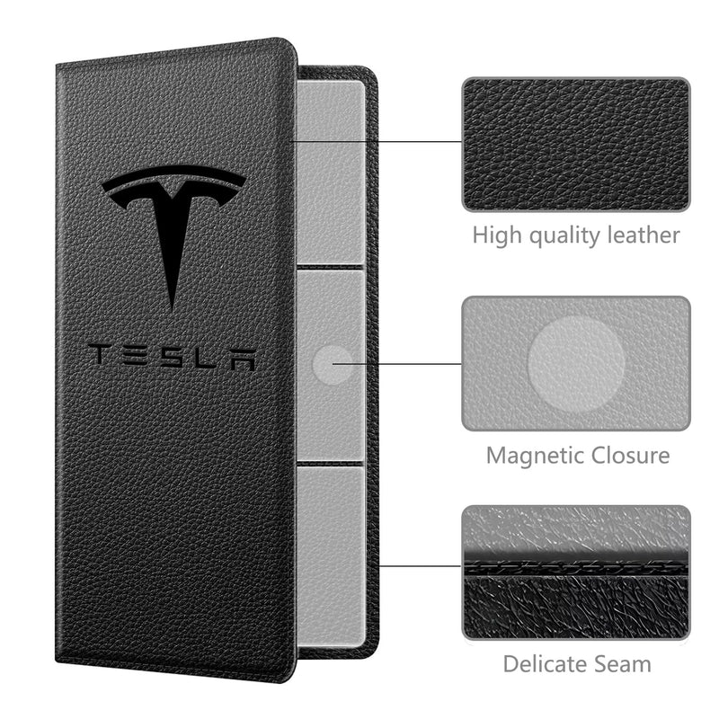 Car Registration and Insurance Holder for Tesla Model Y 3 X S,PU Leather Card Holder, Vehicle Glove Box Organizer for Tesla Y 3 X S Accessories 2025 2024 2023 2022 2021 Black