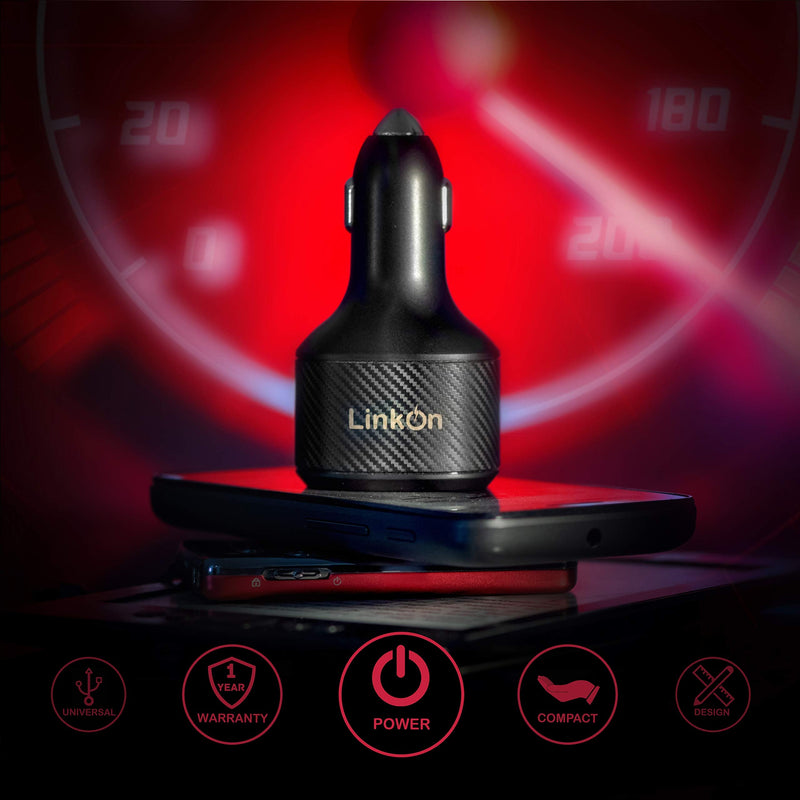 LinkOn 112W USB C Car Charger PD 3.0 (90W) PPS + USB A QC 3.0 (18W) – Fast Dual Port Car Adapter Compatible with MacBook, Dell, HP, iPad, iPhone 15/16, Galaxy S23/S24, Pixel, and More Carb-112W