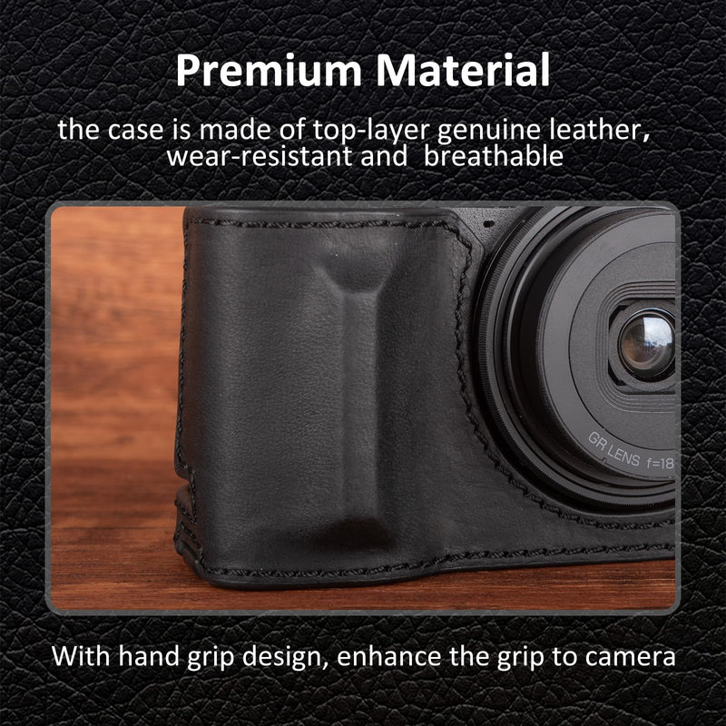 MUZIRI KINOKOO Genuine Leather Case for Ricoh GR IV/GR III/GR III X | Protective Case for GR IV/GR III/GR IIIX Camera,with Opening Bottom and Hand Grip Design,with Screw for Tripod Mounted -Black Black