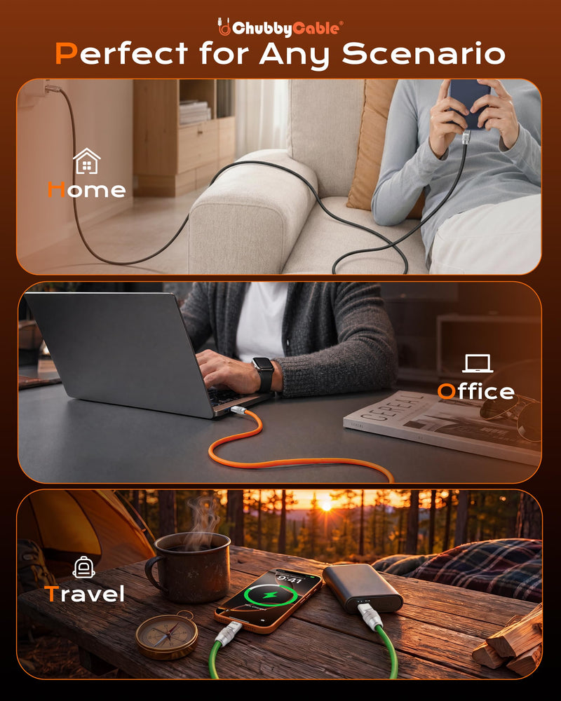 chubbycable Couple Chubby 2 Pack 240W USB C Cable Extra Thick Silicone Fast Charging Cable Compatible with iPhone 17-15 Series iPad Galaxy Series, Dark Blue+Orange, Type-C to Type-C, 3.3FT 3.3ft (1m) Type C-Type C